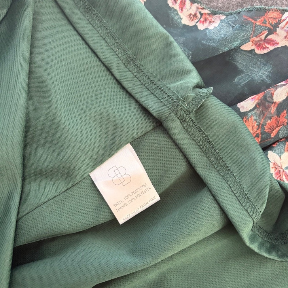 Cottagecore Green Midi XL Dress Boho Floral Feminine Smocked Tiered Chiffon - Picture 8 of 10
